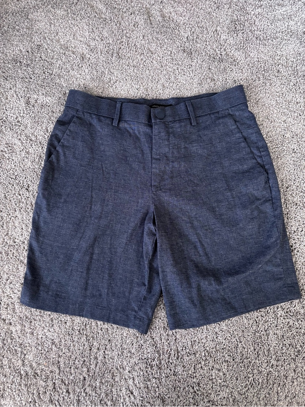 Banana Republic Heathered Slate Blue Flat-Front Shorts 9” Short Mens Size 33